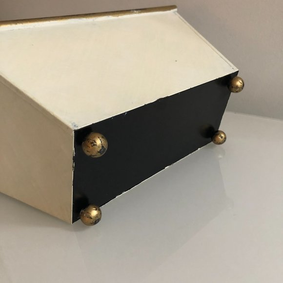 Hand-painted Ivory Tole Metal Bin-Gold Rubbed Edge - Picture 6 of 9